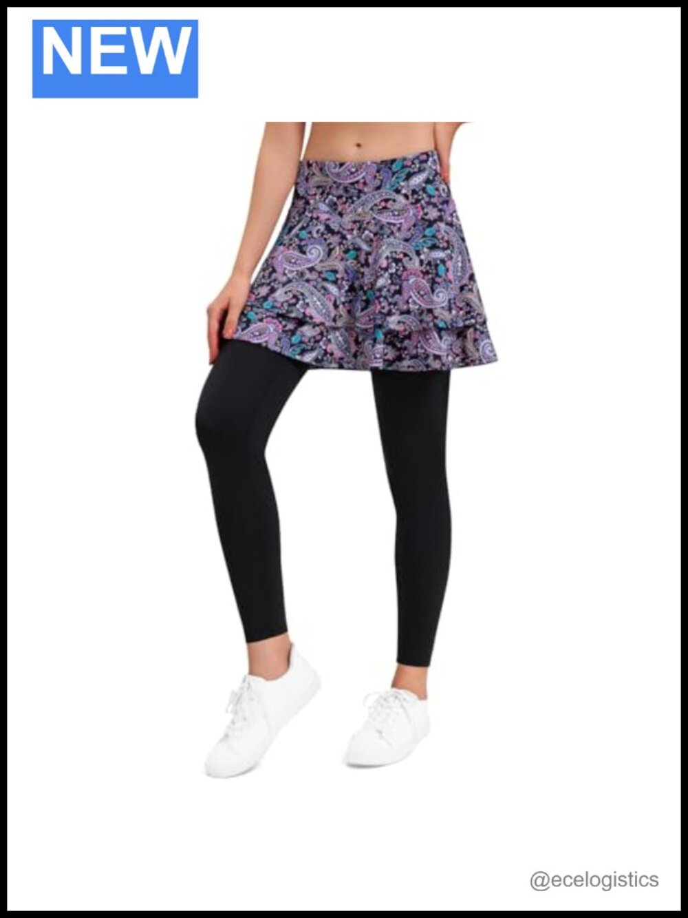 High Waist Skirted Leggings with 3 Pockets, Flared Full Length Tights